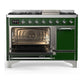 ILVE Majestic III 48-Inch Dual Fuel Range with 5 Sealed Burners + Griddle + French Top, 5.02 cu. ft. Oven, Emerald Green with Chrome Trim, Liquid Propane, Solid Door, UM48FQNR3EGCLP