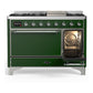 ILVE Majestic III 48-Inch Dual Fuel Range with 5 Sealed Burners + Griddle + French Top, 5.02 cu. ft. Oven, Emerald Green with Chrome Trim, Liquid Propane, Solid Door, UM48FQNR3EGCLP