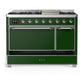 ILVE Majestic III 48-Inch Dual Fuel Range with 5 Sealed Burners + Griddle + French Top, 5.02 cu. ft. Oven, Emerald Green with Chrome Trim, Liquid Propane, Solid Door, UM48FQNR3EGCLP
