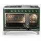ILVE Majestic III 48-Inch Dual Fuel Range with 5 Sealed Burners + Griddle + French Top, 5.02 cu. ft. Oven, Emerald Green with Chrome Trim, Natural Gas, Solid Door, UM48FQNR3EGC