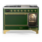 ILVE Majestic III 48-Inch Dual Fuel Range with 5 Sealed Burners + Griddle + French Top, 5.02 cu. ft. Oven, Emerald Green with Brass Trim, Liquid Propane, Solid Door, UM48FQNR3EGGLP