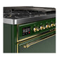 ILVE Majestic III 48-Inch Dual Fuel Range with 5 Sealed Burners + Griddle + French Top, 5.02 cu. ft. Oven, Emerald Green with Brass Trim, Liquid Propane, Solid Door, UM48FQNR3EGGLP