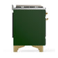 ILVE Majestic III 48-Inch Dual Fuel Range with 5 Sealed Burners + Griddle + French Top, 5.02 cu. ft. Oven, Emerald Green with Brass Trim, Liquid Propane, Solid Door, UM48FQNR3EGGLP