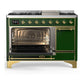 ILVE Majestic III 48-Inch Dual Fuel Range with 5 Sealed Burners + Griddle + French Top, 5.02 cu. ft. Oven, Emerald Green with Brass Trim, Natural Gas, Solid Door, UM48FQNR3EGG