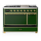 ILVE Majestic III 48-Inch Dual Fuel Range with 5 Sealed Burners + Griddle + French Top, 5.02 cu. ft. Oven, Emerald Green with Brass Trim, Natural Gas, Solid Door, UM48FQNR3EGG