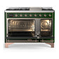 ILVE Majestic III 48-Inch Dual Fuel Range with 5 Sealed Burners + Griddle + French Top, 5.02 cu. ft. Oven, Emerald Green with Copper Trim, Liquid Propane, Solid Door, UM48FQNR3EGPLP