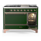 ILVE Majestic III 48-Inch Dual Fuel Range with 5 Sealed Burners + Griddle + French Top, 5.02 cu. ft. Oven, Emerald Green with Copper Trim, Liquid Propane, Solid Door, UM48FQNR3EGPLP
