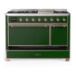 ILVE Majestic III 48-Inch Dual Fuel Range with 5 Sealed Burners + Griddle + French Top, 5.02 cu. ft. Oven, Emerald Green with Copper Trim, Liquid Propane, Solid Door, UM48FQNR3EGPLP