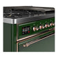 ILVE Majestic III 48-Inch Dual Fuel Range with 5 Sealed Burners + Griddle + French Top, 5.02 cu. ft. Oven, Emerald Green with Copper Trim, Liquid Propane, Solid Door, UM48FQNR3EGPLP