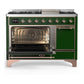 ILVE Majestic III 48-Inch Dual Fuel Range with 5 Sealed Burners + Griddle + French Top, 5.02 cu. ft. Oven, Emerald Green with Copper Trim, Natural Gas, Solid Door, UM48FQNR3EGP