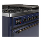 ILVE Majestic III 48-Inch Dual Fuel Range with 5 Sealed Burners + Griddle + French Top, 5.02 cu. ft. Oven, Mightnight Blue with Burnished Trim, Liquid Propane, Solid Door, UM48FQNR3MBBLP