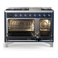 ILVE Majestic III 48-Inch Dual Fuel Range with 5 Sealed Burners + Griddle + French Top, 5.02 cu. ft. Oven, Mightnight Blue with Chrome Trim, Liquid Propane, Solid Door, UM48FQNR3MBCLP