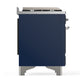 ILVE Majestic III 48-Inch Dual Fuel Range with 5 Sealed Burners + Griddle + French Top, 5.02 cu. ft. Oven, Mightnight Blue with Chrome Trim, Liquid Propane, Solid Door, UM48FQNR3MBCLP