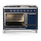 ILVE Majestic III 48-Inch Dual Fuel Range with 5 Sealed Burners + Griddle + French Top, 5.02 cu. ft. Oven, Mightnight Blue with Chrome Trim, Natural Gas, Solid Door, UM48FQNR3MBC