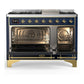 ILVE Majestic III 48-Inch Dual Fuel Range with 5 Sealed Burners + Griddle + French Top, 5.02 cu. ft. Oven, Mightnight Blue with Brass Trim, Liquid Propane, Solid Door, UM48FQNR3MBGLP