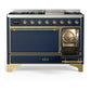 ILVE Majestic III 48-Inch Dual Fuel Range with 5 Sealed Burners + Griddle + French Top, 5.02 cu. ft. Oven, Mightnight Blue with Brass Trim, Liquid Propane, Solid Door, UM48FQNR3MBGLP