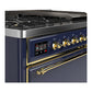 ILVE Majestic III 48-Inch Dual Fuel Range with 5 Sealed Burners + Griddle + French Top, 5.02 cu. ft. Oven, Mightnight Blue with Brass Trim, Natural Gas, Solid Door, UM48FQNR3MBG