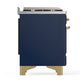 ILVE Majestic III 48-Inch Dual Fuel Range with 5 Sealed Burners + Griddle + French Top, 5.02 cu. ft. Oven, Mightnight Blue with Brass Trim, Natural Gas, Solid Door, UM48FQNR3MBG