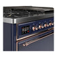ILVE Majestic III 48-Inch Dual Fuel Range with 5 Sealed Burners + Griddle + French Top, 5.02 cu. ft. Oven, Mightnight Blue with Copper Trim, Liquid Propane, Solid Door, UM48FQNR3MBPLP