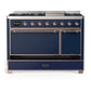 ILVE Majestic III 48-Inch Dual Fuel Range with 5 Sealed Burners + Griddle + French Top, 5.02 cu. ft. Oven, Mightnight Blue with Copper Trim, Natural Gas, Solid Door, UM48FQNR3MBP