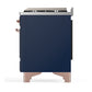 ILVE Majestic III 48-Inch Dual Fuel Range with 5 Sealed Burners + Griddle + French Top, 5.02 cu. ft. Oven, Mightnight Blue with Copper Trim, Natural Gas, Solid Door, UM48FQNR3MBP