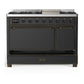 ILVE Majestic III 48-Inch Dual Fuel Range with 5 Sealed Burners + Griddle + French Top, 5.02 cu. ft. Oven, Matte Graphite with Burnished Trim, Liquid Propane, Solid Door, UM48FQNR3MGBLP