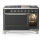 ILVE Majestic III 48-Inch Dual Fuel Range with 5 Sealed Burners + Griddle + French Top, 5.02 cu. ft. Oven, Matte Graphite with Chrome Trim, Natural Gas, Solid Door, UM48FQNR3MGC
