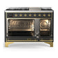 ILVE Majestic III 48-Inch Dual Fuel Range with 5 Sealed Burners + Griddle + French Top, 5.02 cu. ft. Oven, Matte Graphite with Brass Trim, Liquid Propane, Solid Door, UM48FQNR3MGGLP