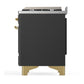 ILVE Majestic III 48-Inch Dual Fuel Range with 5 Sealed Burners + Griddle + French Top, 5.02 cu. ft. Oven, Matte Graphite with Brass Trim, Liquid Propane, Solid Door, UM48FQNR3MGGLP