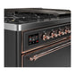 ILVE Majestic III 48-Inch Dual Fuel Range with 5 Sealed Burners + Griddle + French Top, 5.02 cu. ft. Oven, Matte Graphite with Copper Trim, Liquid Propane, Solid Door, UM48FQNR3MGPLP