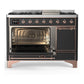 ILVE Majestic III 48-Inch Dual Fuel Range with 5 Sealed Burners + Griddle + French Top, 5.02 cu. ft. Oven, Matte Graphite with Copper Trim, Natural Gas, Solid Door, UM48FQNR3MGP