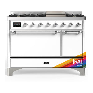 ILVE Majestic III 48-Inch Dual Fuel Range with 5 Sealed Burners + Griddle + French Top, 5.02 cu. ft. Oven, RAL with Chrome Trim, Natural Gas, Solid Door, UM48FQNR3RAC