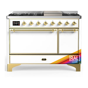 ILVE Majestic III 48-Inch Dual Fuel Range with 5 Sealed Burners + Griddle + French Top, 5.02 cu. ft. Oven, RAL with Brass Trim, Liquid Propane, Solid Door, UM48FQNR3RAGLP