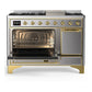 ILVE Majestic III 48-Inch Dual Fuel Range with 5 Sealed Burners + Griddle + French Top, 5.02 cu. ft. Oven, Stainless Steel with Brass Trim, Liquid Propane, Solid Door, UM48FQNR3SSGLP