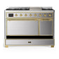 ILVE Majestic III 48-Inch Dual Fuel Range with 5 Sealed Burners + Griddle + French Top, 5.02 cu. ft. Oven, Stainless Steel with Brass Trim, Liquid Propane, Solid Door, UM48FQNR3SSGLP