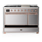 ILVE Majestic III 48-Inch Dual Fuel Range with 5 Sealed Burners + Griddle + French Top, 5.02 cu. ft. Oven, Stainless Steel with Copper Trim, Liquid Propane, Solid Door, UM48FQNR3SSPLP