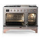 ILVE Majestic III 48-Inch Dual Fuel Range with 5 Sealed Burners + Griddle + French Top, 5.02 cu. ft. Oven, Stainless Steel with Copper Trim, Natural Gas, Solid Door, UM48FQNR3SSP