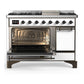 ILVE Majestic III 48-Inch Dual Fuel Range with 5 Sealed Burners + Griddle + French Top, 5.02 cu. ft. Oven, White with Burnished Trim, Liquid Propane, Solid Door, UM48FQNR3WHBLP