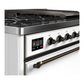 ILVE Majestic III 48-Inch Dual Fuel Range with 5 Sealed Burners + Griddle + French Top, 5.02 cu. ft. Oven, White with Burnished Trim, Liquid Propane, Solid Door, UM48FQNR3WHBLP