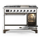 ILVE Majestic III 48-Inch Dual Fuel Range with 5 Sealed Burners + Griddle + French Top, 5.02 cu. ft. Oven, White with Burnished Trim, Natural Gas, Solid Door, UM48FQNR3WHB