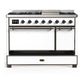 ILVE Majestic III 48-Inch Dual Fuel Range with 5 Sealed Burners + Griddle + French Top, 5.02 cu. ft. Oven, White with Burnished Trim, Natural Gas, Solid Door, UM48FQNR3WHB