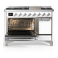 ILVE Majestic III 48-Inch Dual Fuel Range with 5 Sealed Burners + Griddle + French Top, 5.02 cu. ft. Oven, White with Chrome Trim, Liquid Propane, Solid Door, UM48FQNR3WHCLP