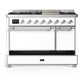 ILVE Majestic III 48-Inch Dual Fuel Range with 5 Sealed Burners + Griddle + French Top, 5.02 cu. ft. Oven, White with Chrome Trim, Liquid Propane, Solid Door, UM48FQNR3WHCLP