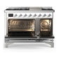 ILVE Majestic III 48-Inch Dual Fuel Range with 5 Sealed Burners + Griddle + French Top, 5.02 cu. ft. Oven, White with Chrome Trim, Natural Gas, Solid Door, UM48FQNR3WHC
