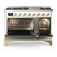ILVE Majestic III 48-Inch Dual Fuel Range with 5 Sealed Burners + Griddle + French Top, 5.02 cu. ft. Oven, White with Brass Trim, Liquid Propane, Solid Door, UM48FQNR3WHGLP