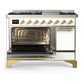 ILVE Majestic III 48-Inch Dual Fuel Range with 5 Sealed Burners + Griddle + French Top, 5.02 cu. ft. Oven, White with Brass Trim, Liquid Propane, Solid Door, UM48FQNR3WHGLP