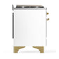 ILVE Majestic III 48-Inch Dual Fuel Range with 5 Sealed Burners + Griddle + French Top, 5.02 cu. ft. Oven, White with Brass Trim, Natural Gas, Solid Door, UM48FQNR3WHG