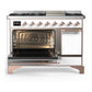 ILVE Majestic III 48-Inch Dual Fuel Range with 5 Sealed Burners + Griddle + French Top, 5.02 cu. ft. Oven, White with Copper Trim, Liquid Propane, Solid Door, UM48FQNR3WHPLP