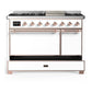 ILVE Majestic III 48-Inch Dual Fuel Range with 5 Sealed Burners + Griddle + French Top, 5.02 cu. ft. Oven, White with Copper Trim, Liquid Propane, Solid Door, UM48FQNR3WHPLP