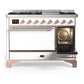 ILVE Majestic III 48-Inch Dual Fuel Range with 5 Sealed Burners + Griddle + French Top, 5.02 cu. ft. Oven, White with Copper Trim, Natural Gas, Solid Door, UM48FQNR3WHP